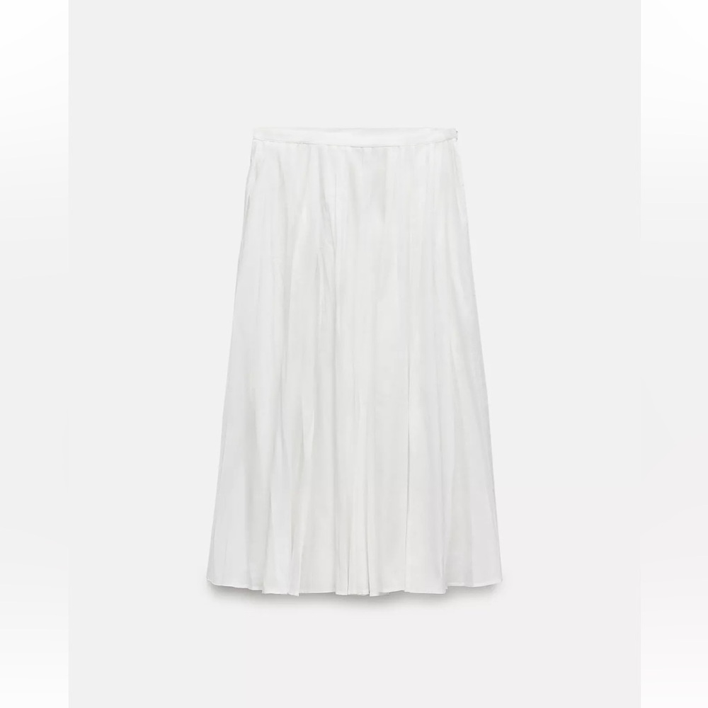 Zara women’s ZW Collection Midi Swing Skirt - white. 100% cotton - Picture 2 of 5